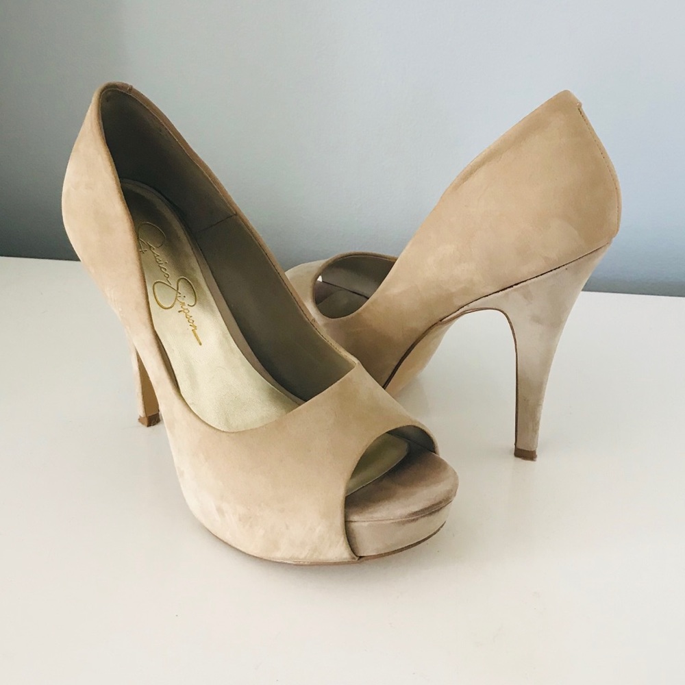 Suede Peep Toe Pump